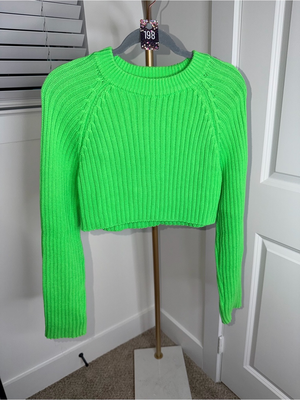 198. Zara Cropped Ribbed Knit Sweater in Neon Green